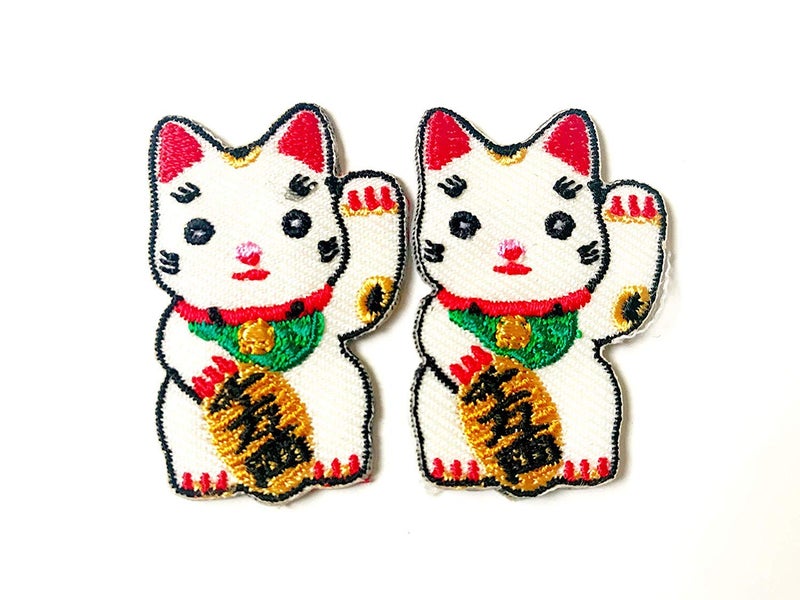 Tyga_Thai TH Set of 2 Tiny. Mini Lucky Cat Kitten Japan Japanese Sign Badge Cute Cartoon Logo Patches Sew Iron on Embroidered Applique Badge Sign Patch Clothing Costume - Image 1